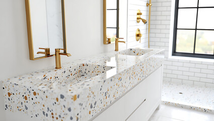 Modern Bathroom Vanity With Terrazzo Countertop And Gold Fixtures 3b237609eef8 4bd5 isolated on a transparent background