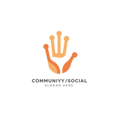 Obraz premium Community Social Media Logo Design - Hand Symbol with Network Connections for Online Platforms