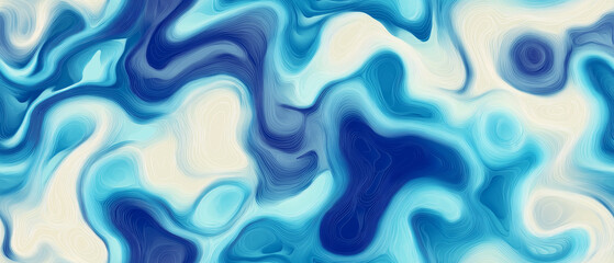 Fototapeta premium Seamless abstract background with fluid topographic lines in blue and cream tones. The design features swirling layered contours and gradient depth effects