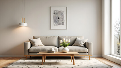 Cozy Living Room with Beige Sofa and Tulips 0f1091ef 6883 isolated on a transparent background