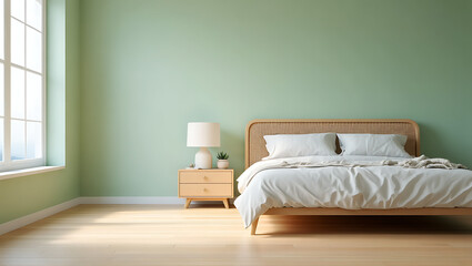 Serene Bedroom with Light Green Walls and Wooden Furniture 4ba5 isolated on a transparent background
