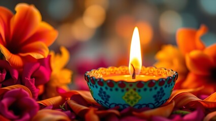 Candle light and bokeh background celebrate Indian