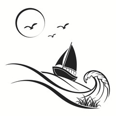 Tropical island vector icon set with palm trees, beach and sunset illustration