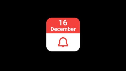 16 December Calendar with Notification Bell Animation | Event Reminder Concept