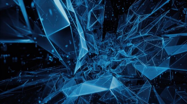 Futuristic abstract tech background low-poly shapes and a cool blue cybernetic glow