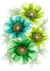 Elegant floral bouquet with vibrant green and teal petals, perfect for adding a touch of nature to any design project or branding, bringing freshness and beauty