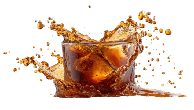 Splash of soda in a glass with ice