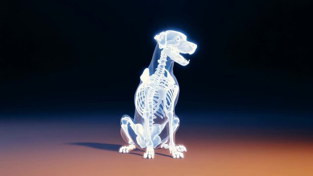 Dog x ray skeleton anatomy animation sitting down
