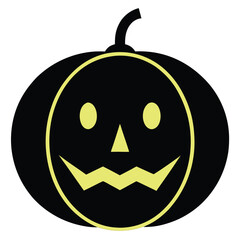 The scary jack-o-lantern face of an orange pumpkin is a spooky symbol of Halloween horror in this autumn illustration