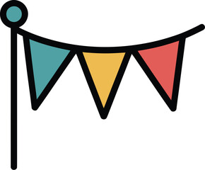 Colorful party flags hanging on a string isolated on white background for decoration