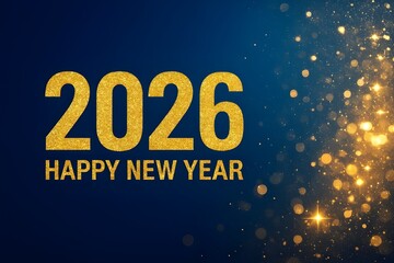 happy new year 2026 new year holiday gold text 3d blue background
