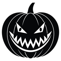 Jack-o'-lantern pumpkin head isolated on white for a spooky Halloween autumn season decoration illustration