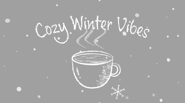 Cozy Motion: Chalk Coffee with Steam and Snowflakes on Transparent Background (Cozy Winter Vibes Text)