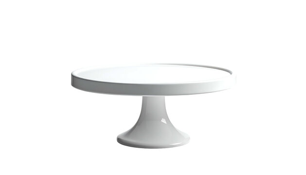 White cake stand, short pedestal, modern dessert display on black