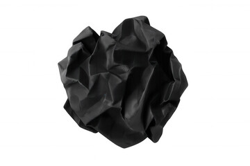 Fototapeta premium Crumpled black paper ball showing frustration, waste, and creative struggle. Isolated on a transparent background