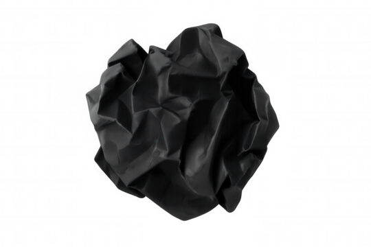 Crumpled black paper ball showing frustration, waste, and creative struggle. Isolated on a transparent background