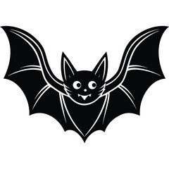 Black and white cat vector illustration of a cute domestic kitten face with funny eyes and tail silhouette