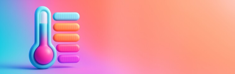 Colorful thermometer and progress bars on pastel gradient background with empty copyspace for banner or advertising template design concept. Ai generative