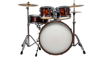 Drum set with amber-tortoise shell finish isolated on black