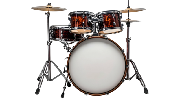 Drum set with amber-tortoise shell finish isolated on black