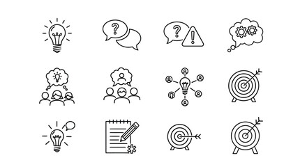 Collection of doodle icons representing business strategy ideas and goals vector