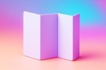 Blank tri-fold brochure mockup standing upright on colorful gradient background for branding or presentation concept design purposes. Ai generative