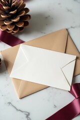 elegant greeting card and matching envelope positioned on a polished marble desk