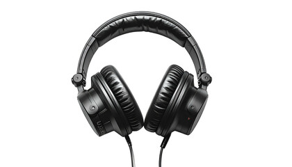 Frontal view of black over-ear headphones on dark backdrop