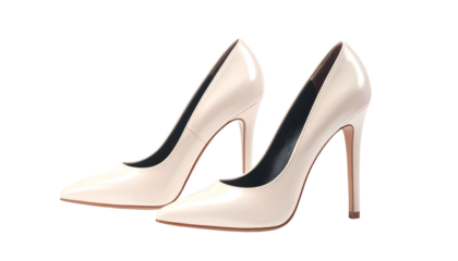 Glossy, light peach pumps, pointed toe, elegant and elevated look