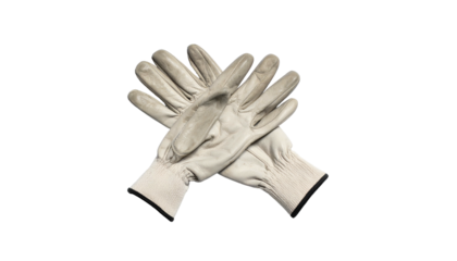 Crossed off-white leather work gloves on black