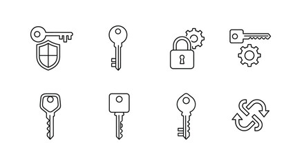 Secure access symbols collection featuring keys shields locks and gears for digital security concepts vector