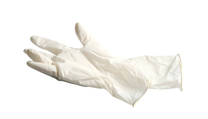 Isolated single latex glove lying palm-up, ready