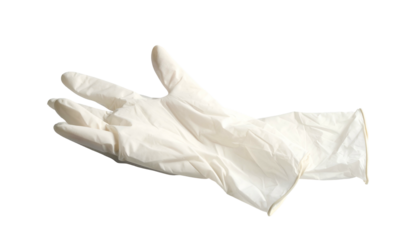 Isolated single latex glove lying palm-up, ready