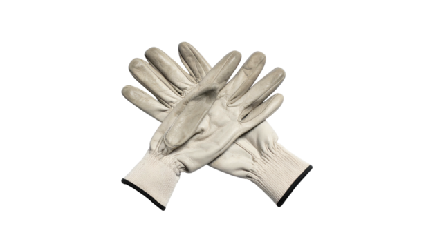 Crossed off-white leather work gloves on black