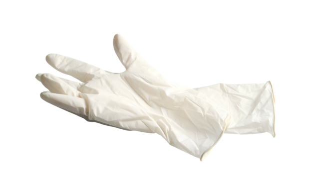 Isolated single latex glove lying palm-up, ready