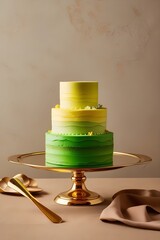 Gourmet Layered Cake with Pistachio Garnish, High-End Dessert Art