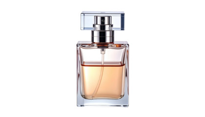 Glass perfume bottle with light amber liquid