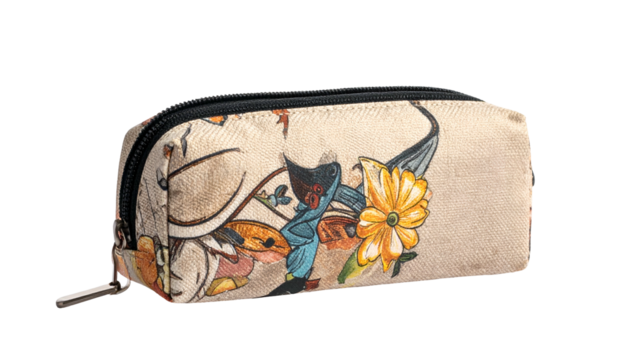 Floral-printed cosmetic bag with zipper
