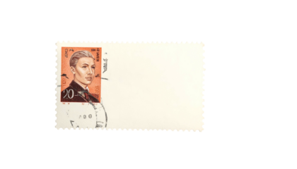 Portrait of a person on a stamp, centered on a blank card