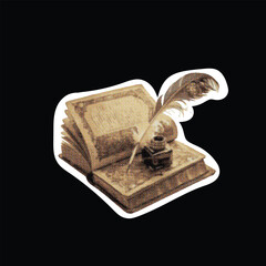 Vintage Book and Quill Pen with Halftone Effect
