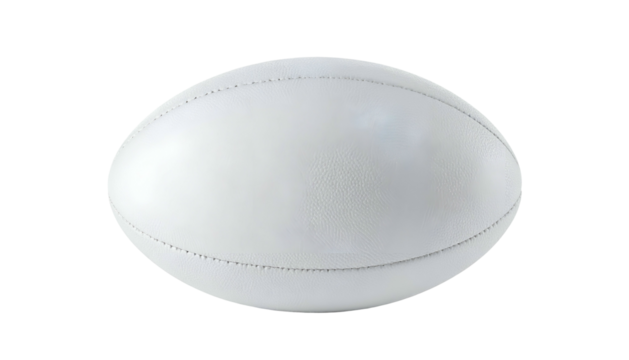 Oval white rugby ball against a black background