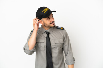 Young security  caucasian man isolated on white background thinking an idea