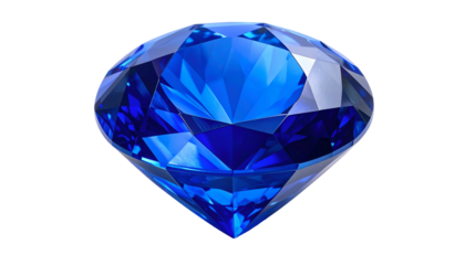 Faceted, deep blue, gem on black background