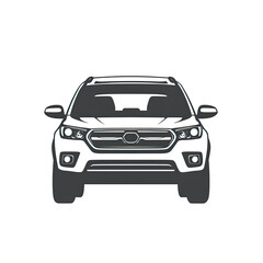 Naklejka premium Frontal view of a white SUV silhouette on a black background