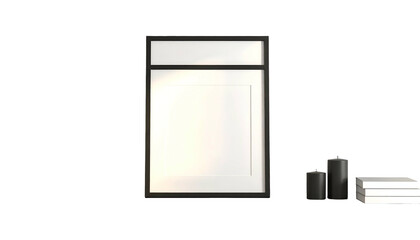 Mockup of a framed image with candles and books set against a black background