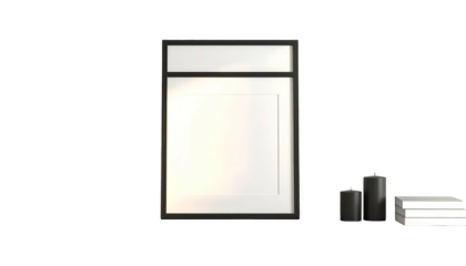 Mockup of a framed image with candles and books set against a black background
