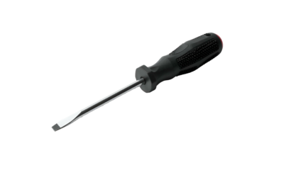 Slotted screwdriver angled, black handle, silver blade, dark field