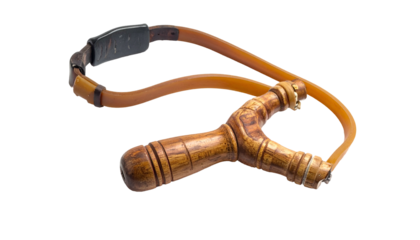 Handcrafted slingshot with wooden handle and rubber bands