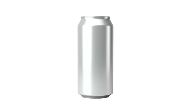 Aluminum can, silver, with slight shine and rounded edge