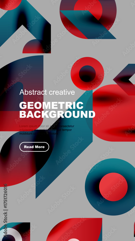 Wall mural abstract geometric shapes overlap, creating vibrant colorful background. text promotes further explo